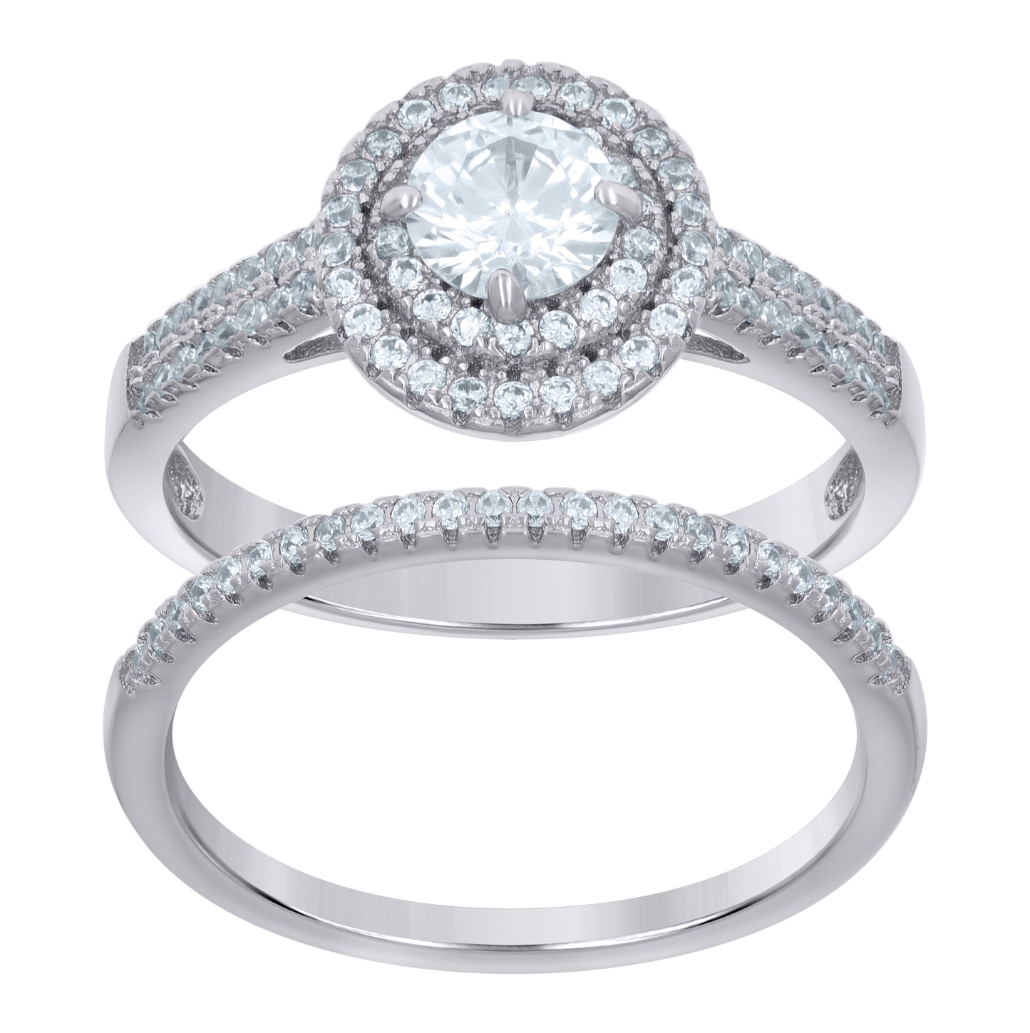 Sterling Silver Womens Cubic-Zirconia Duo Bridal Anniversary Engagement Wedding Ring Set