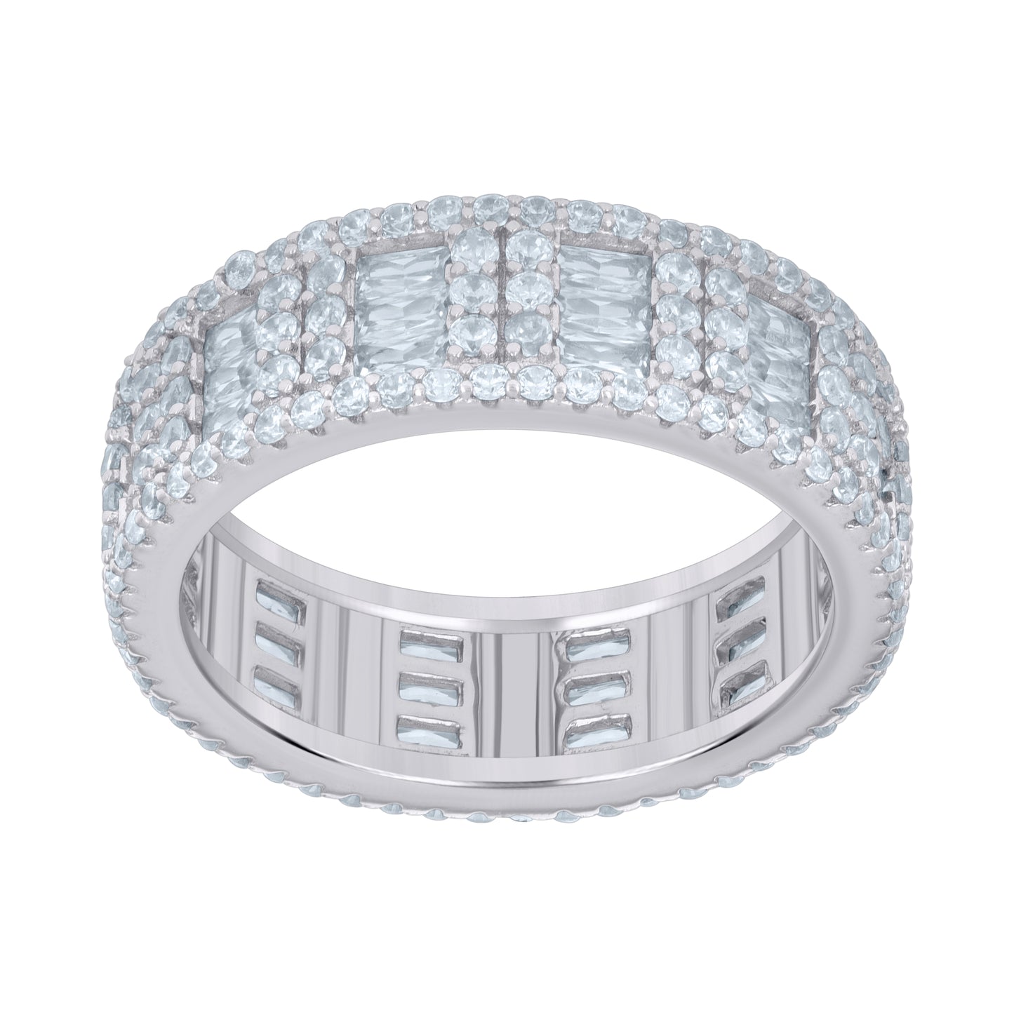 Sterling Silver Women's Baguette Round Cubic-Zirconia Fashion Bridal Anniversary Wedding Engagement Band Ring