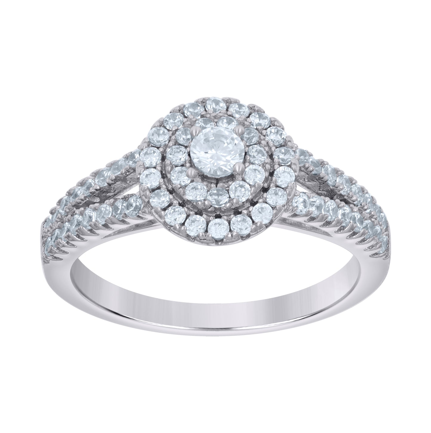 Sterling Silver Women's Cubic-Zirconia Duo Bridal Anniversary Engagement Wedding Ring Set