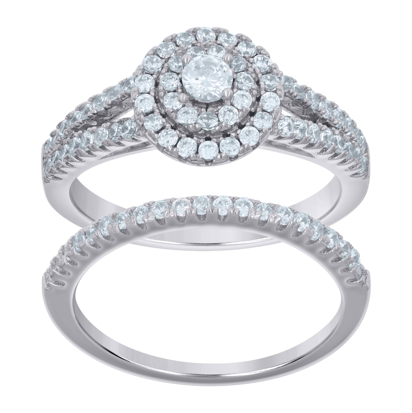 Sterling Silver Women's Cubic-Zirconia Duo Bridal Anniversary Engagement Wedding Ring Set