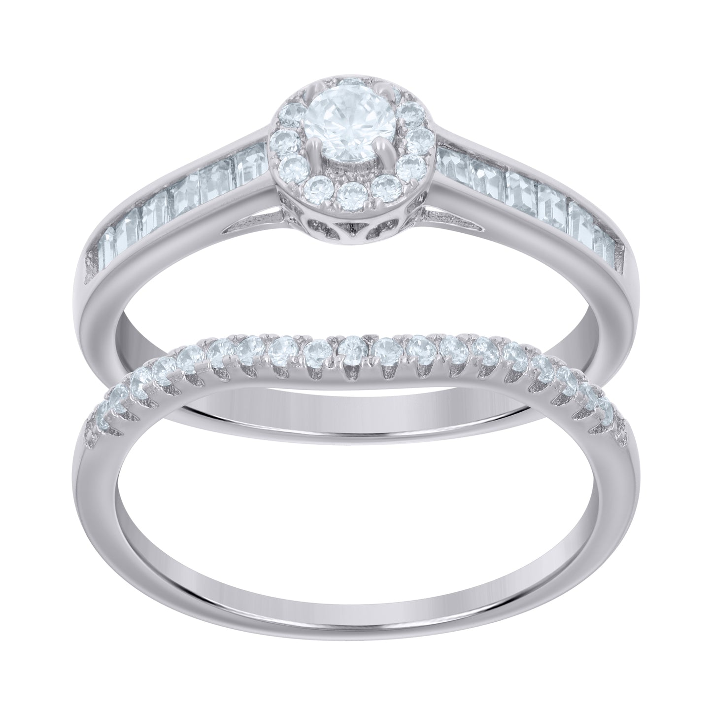 Sterling Silver Women's Cubic-Zirconia Duo Bridal Anniversary Engagement Wedding Ring Set