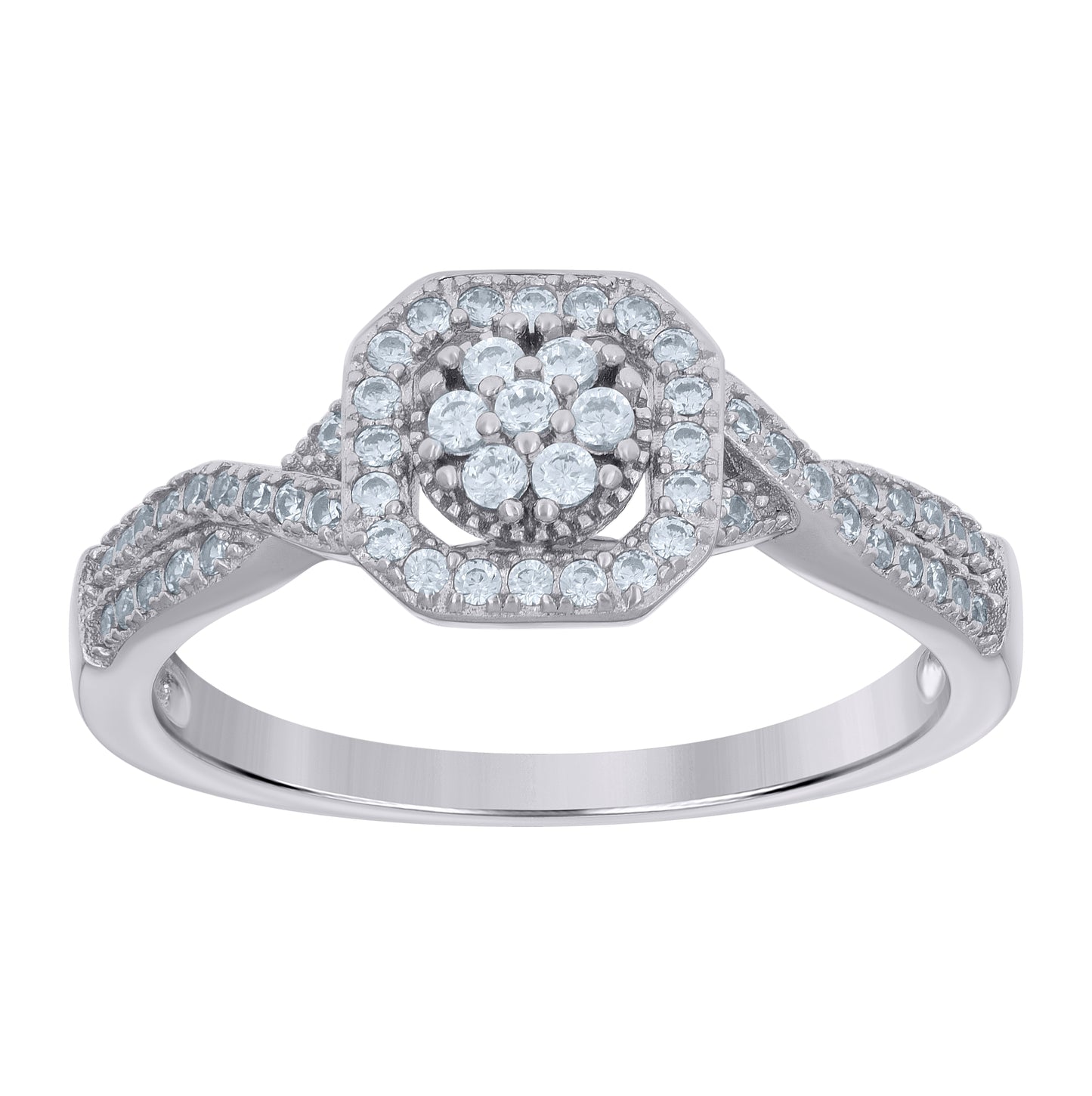 Sterling Silver Women's Cubic-Zirconia Duo Bridal Anniversary Engagement Wedding Ring Set