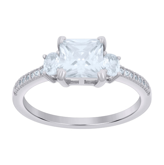 Sterling Silver Womens Princess-cut/Oval Round Cubic-Zirconia Fashion Bridal Anniversary Wedding Engagement Band Ring