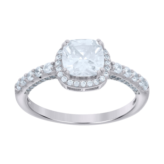 Sterling Silver Womens Cushion-cut Round Cubic-Zirconia Fashion Bridal Anniversary Wedding Engagement Band Ring