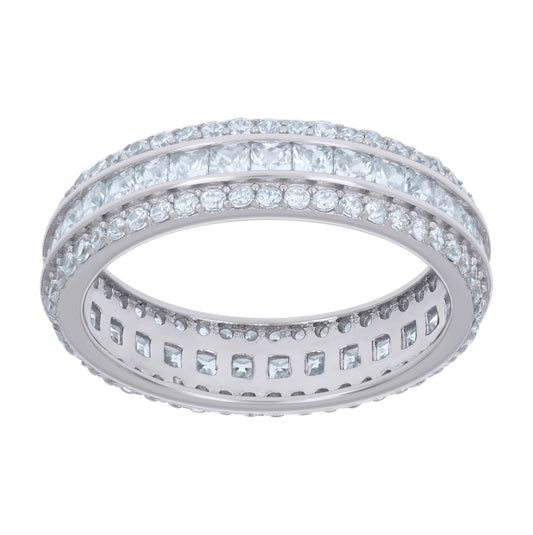 Sterling Silver Womens Princess-cut Round Cubic-Zirconia Fashion Bridal Anniversary Wedding Engagement Band Ring