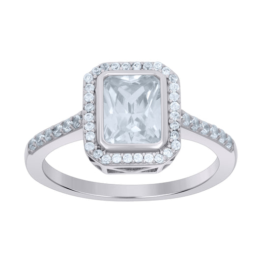 Sterling Silver Womens Emerald-cut Round Cubic-Zirconia Fashion Bridal Anniversary Wedding Engagement Band Ring