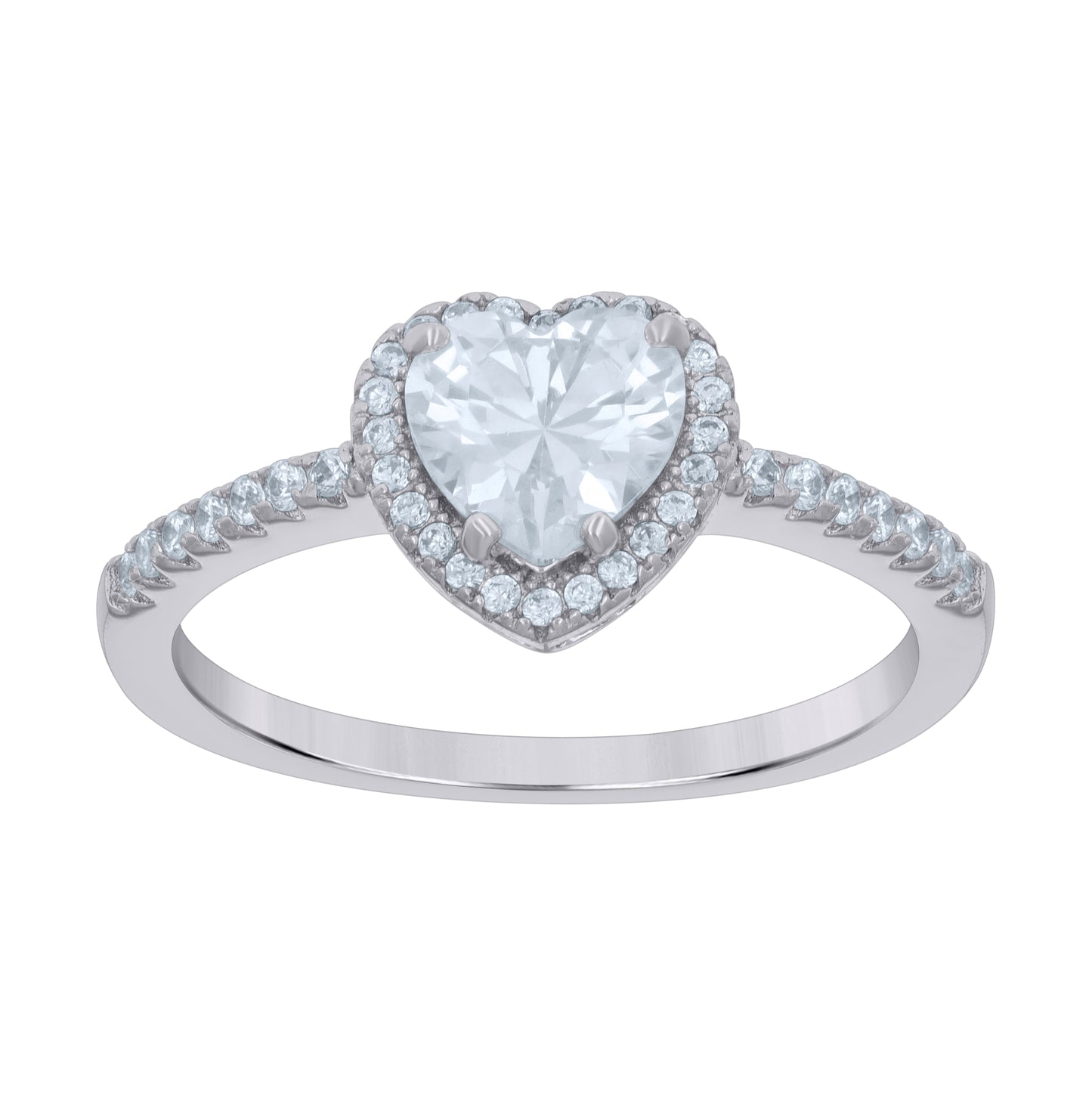 Sterling Silver Womens Heart Round Cubic-Zirconia Love Heart Bridal Anniversary Wedding Engagement Band Ring