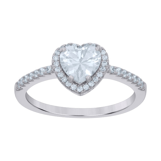 Sterling Silver Womens Heart Round Cubic-Zirconia Love Heart Bridal Anniversary Wedding Engagement Band Ring