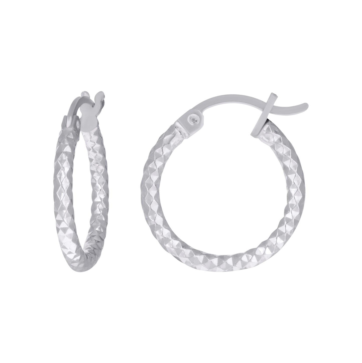 Sterling Silver Womens 2mm x 10mm Diamond-Cut Hoop Earrings