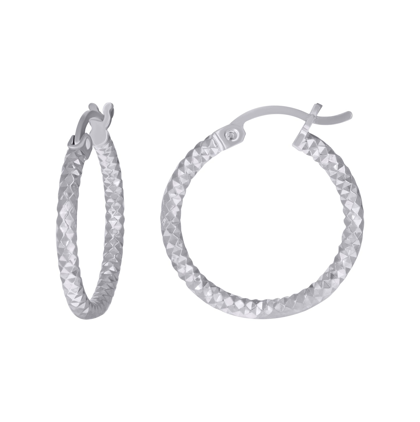 Sterling Silver Womens 2mm x 10mm Diamond-Cut Hoop Earrings
