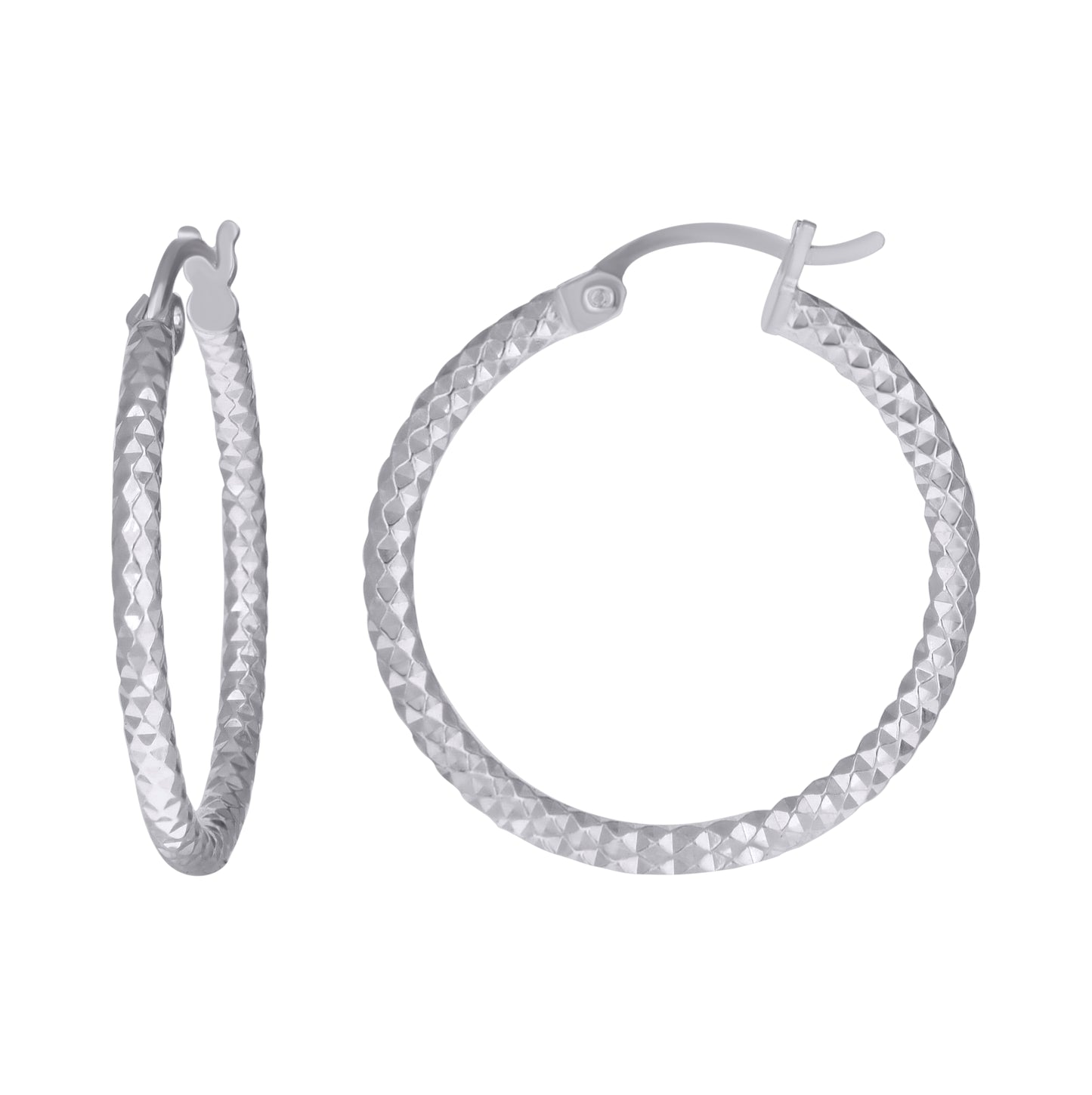 Sterling Silver Womens 2mm x 10mm Diamond-Cut Hoop Earrings