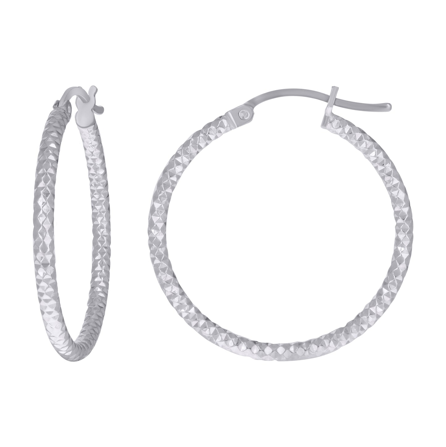 Sterling Silver Womens 2mm x 10mm Diamond-Cut Hoop Earrings