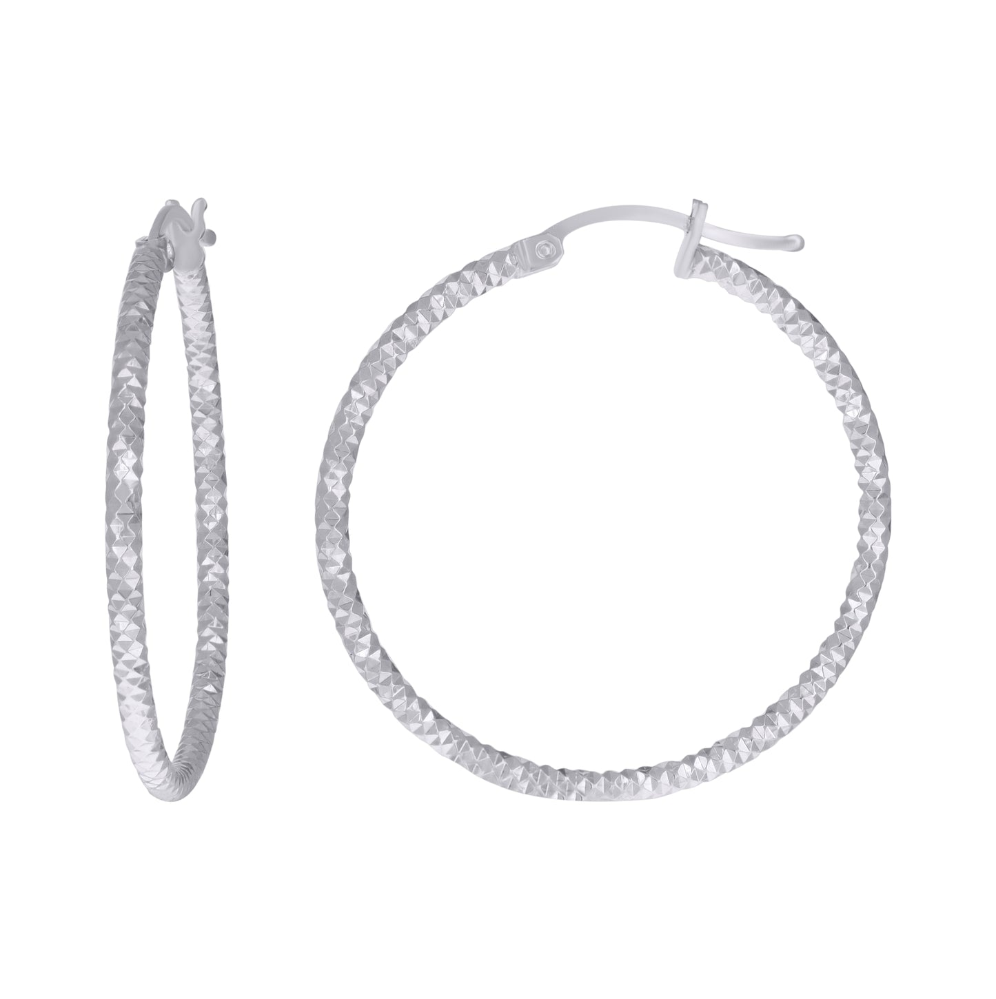 Sterling Silver Womens 2mm x 10mm Diamond-Cut Hoop Earrings
