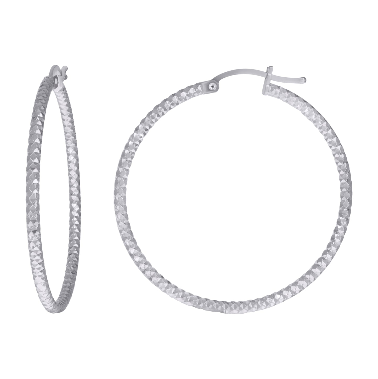 Sterling Silver Womens 2mm x 10mm Diamond-Cut Hoop Earrings