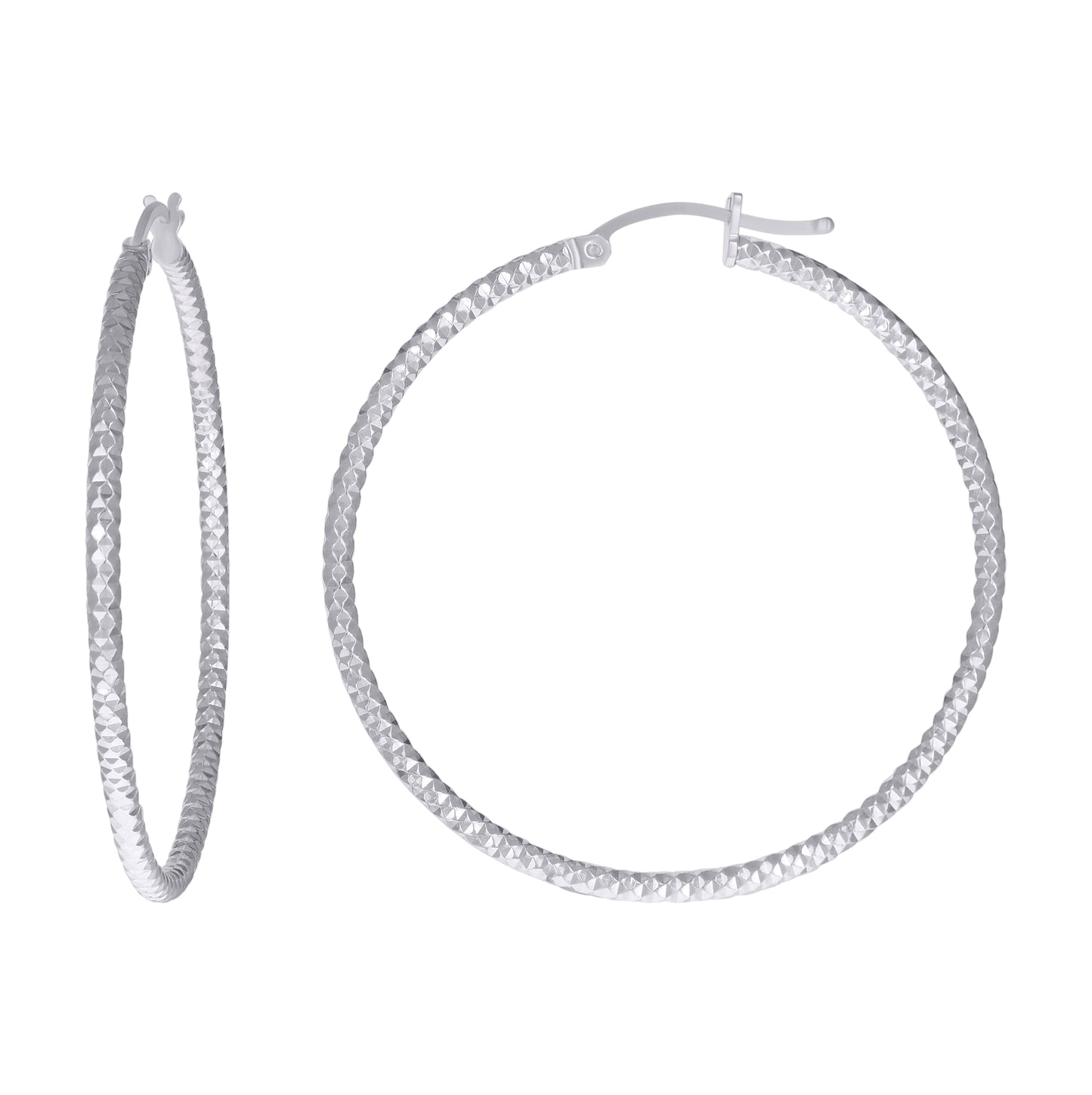 Sterling Silver Womens 2mm x 10mm Diamond-Cut Hoop Earrings