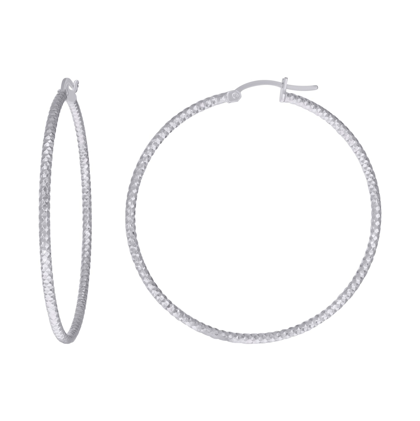 Sterling Silver Womens 2mm x 10mm Diamond-Cut Hoop Earrings