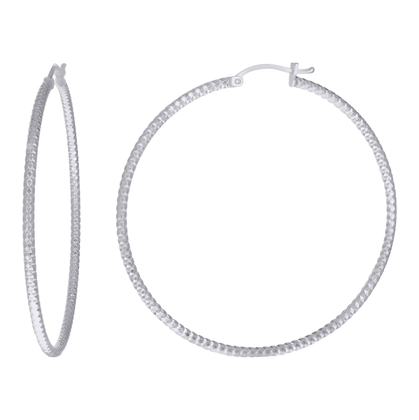 Sterling Silver Womens 2mm x 10mm Diamond-Cut Hoop Earrings