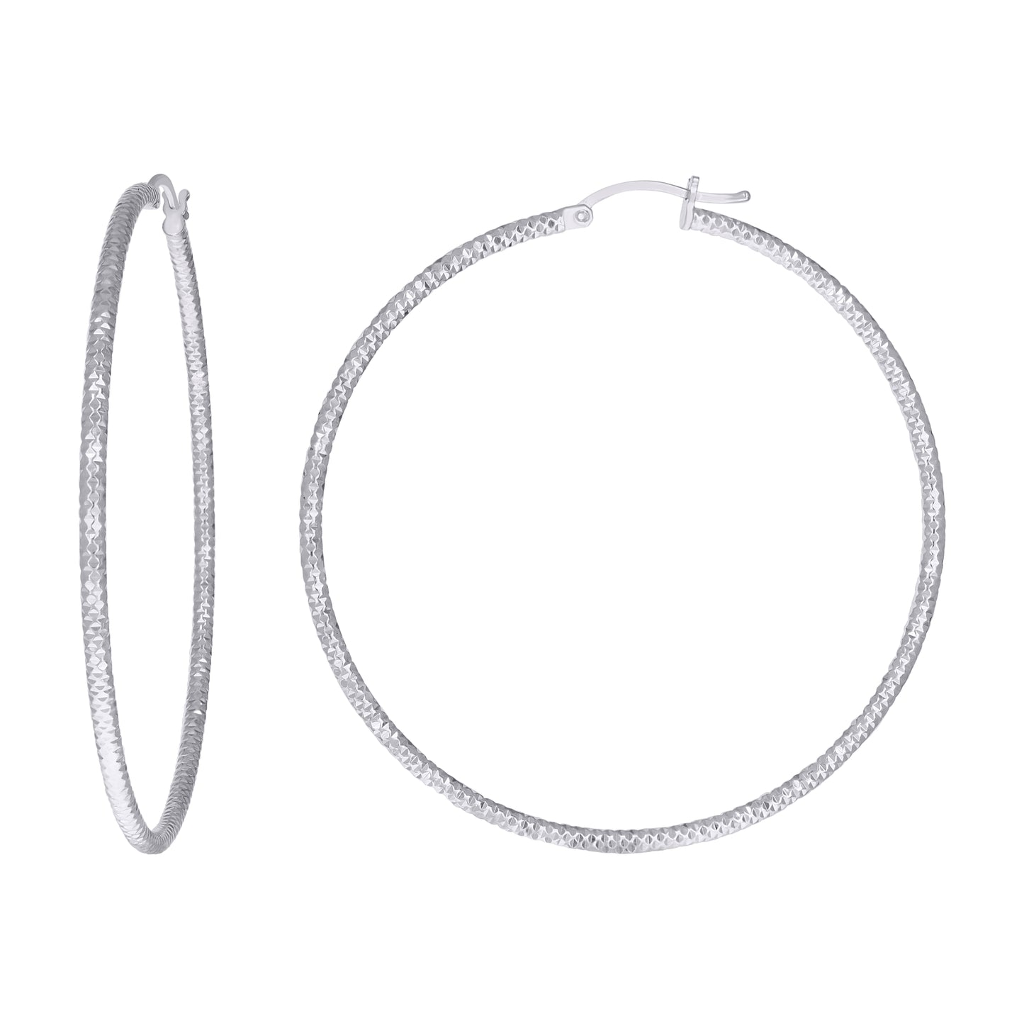 Sterling Silver Womens 2mm x 10mm Diamond-Cut Hoop Earrings