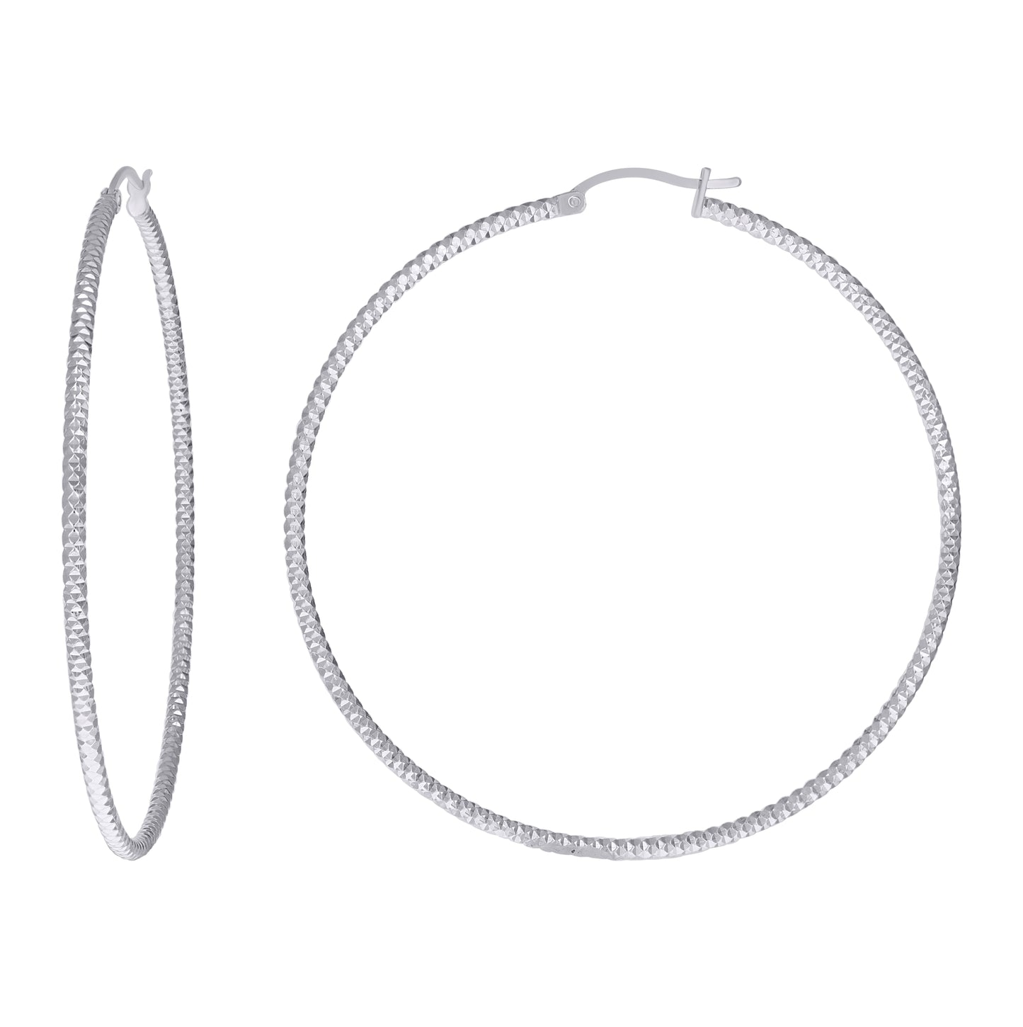 Sterling Silver Womens 2mm x 10mm Diamond-Cut Hoop Earrings