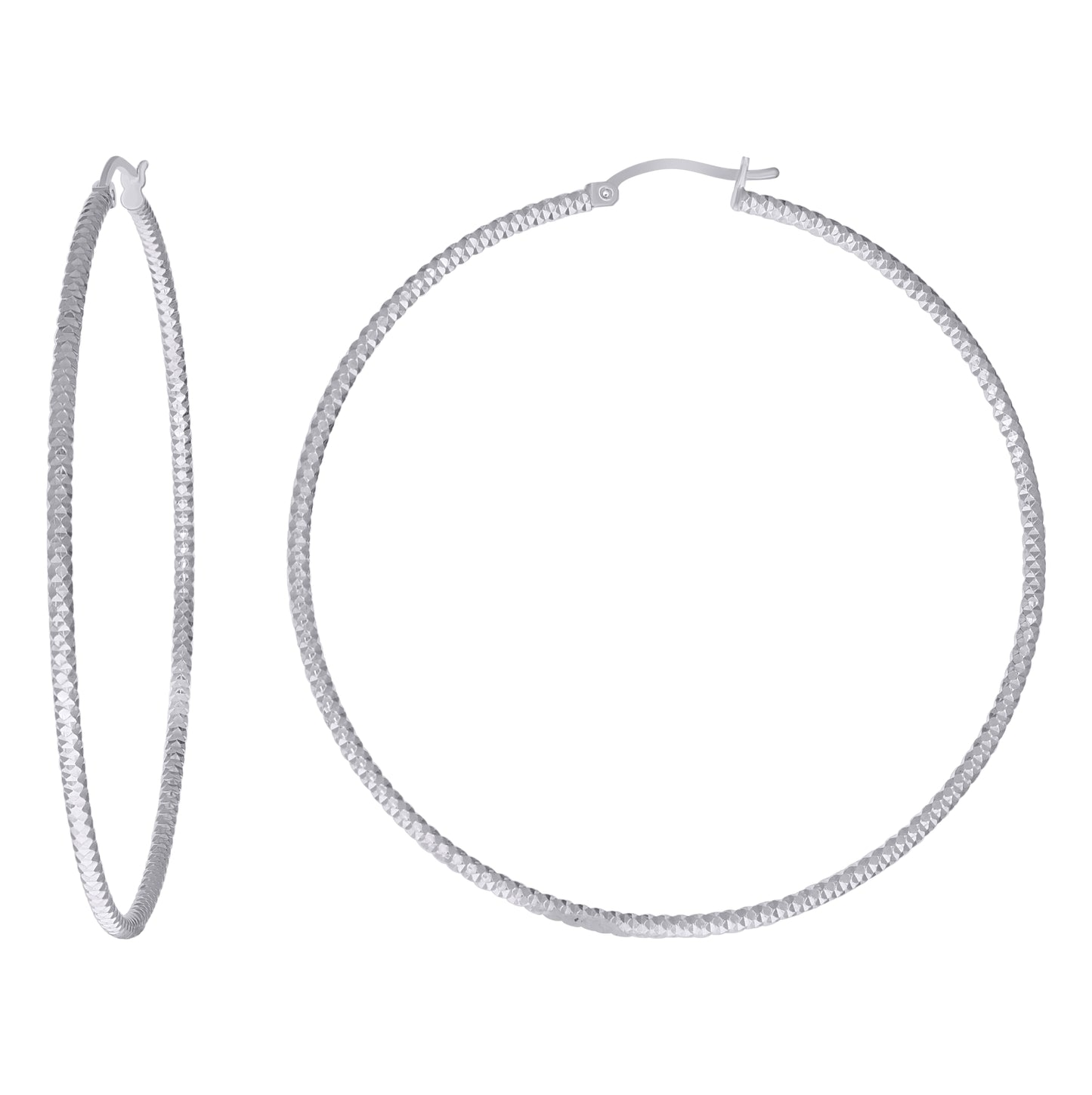 Sterling Silver Womens 2mm x 10mm Diamond-Cut Hoop Earrings