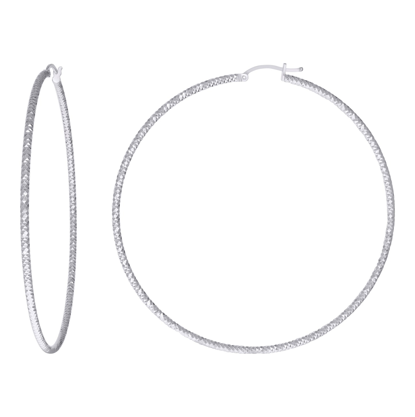 Sterling Silver Womens 2mm x 10mm Diamond-Cut Hoop Earrings