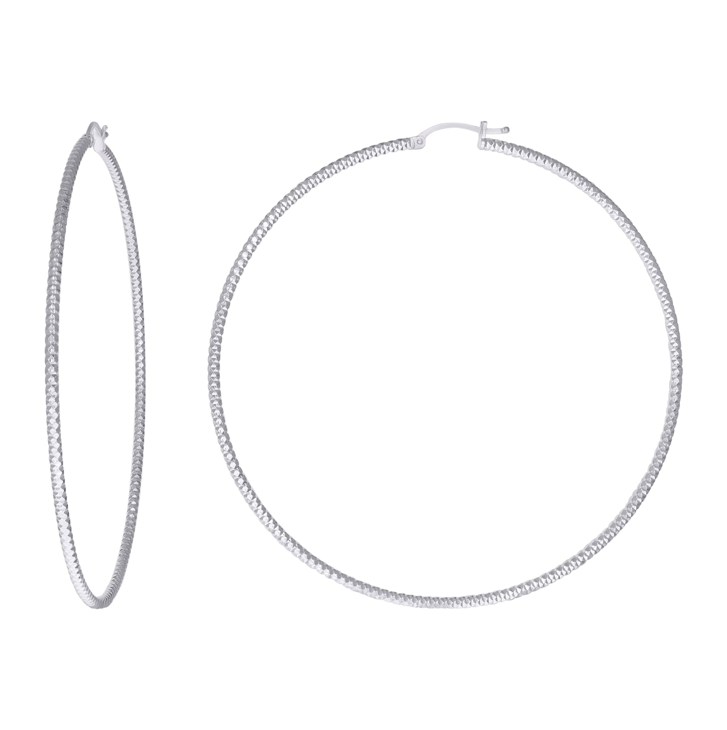 Sterling Silver Womens 2mm x 10mm Diamond-Cut Hoop Earrings