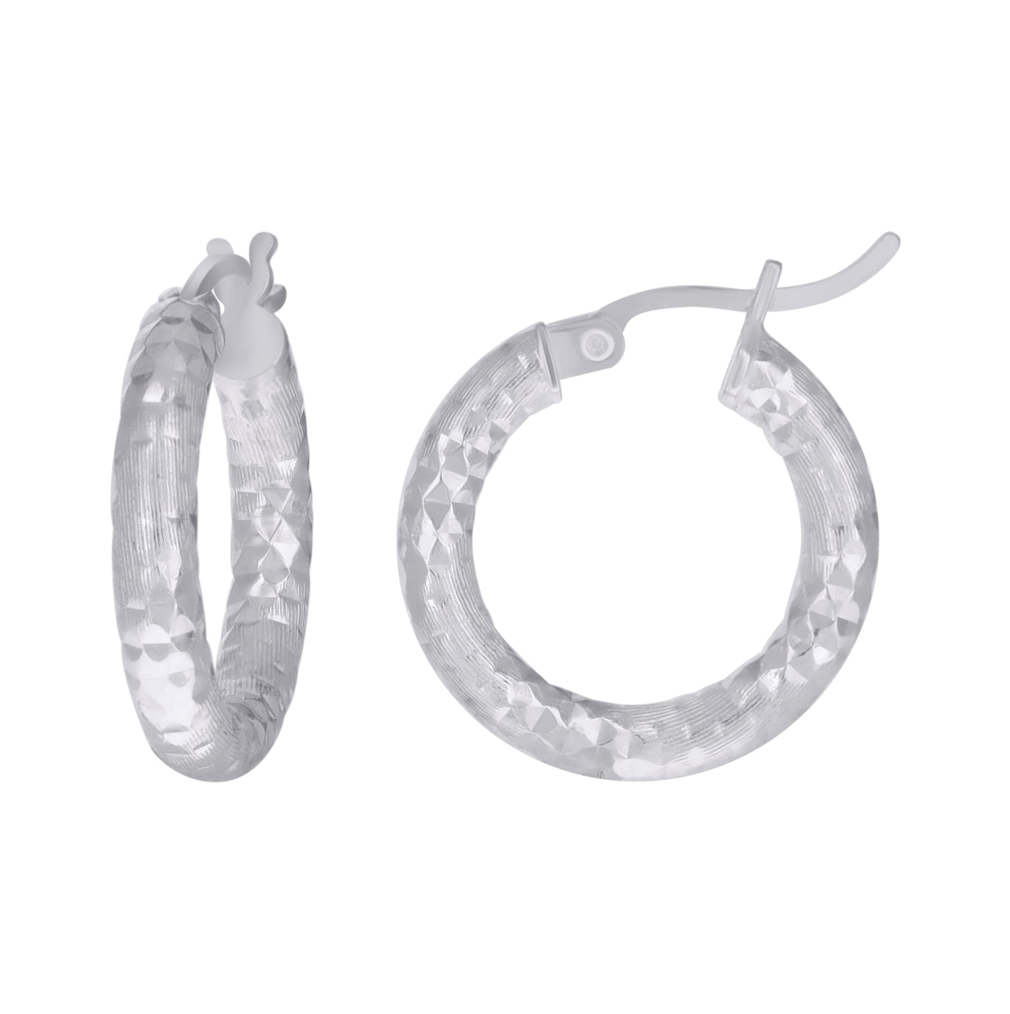 Sterling Silver Womens Diamond-Cut Hoop Earrings
