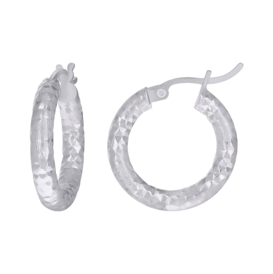 Sterling Silver Womens Diamond-Cut Hoop Earrings