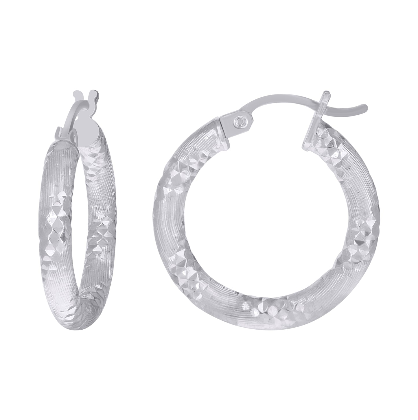 Sterling Silver Womens Diamond-Cut Hoop Earrings