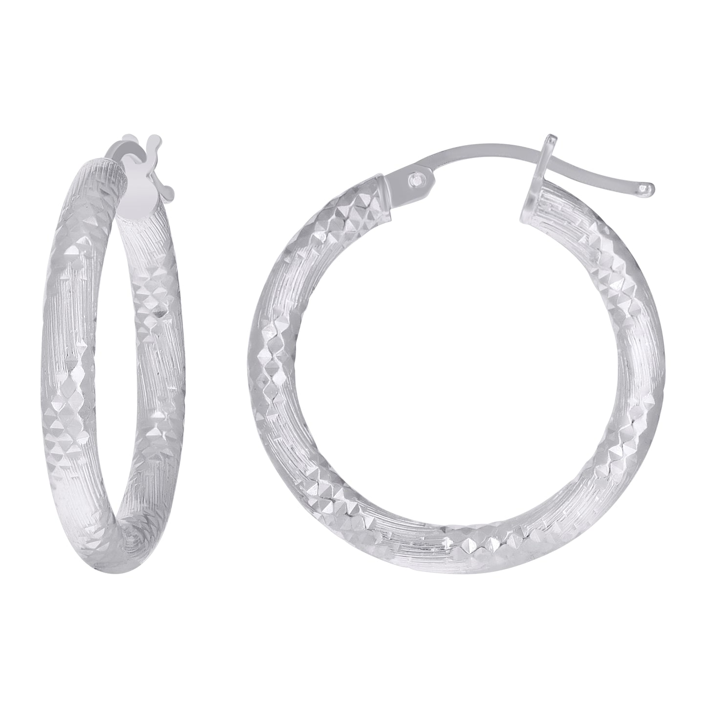 Sterling Silver Womens Diamond-Cut Hoop Earrings