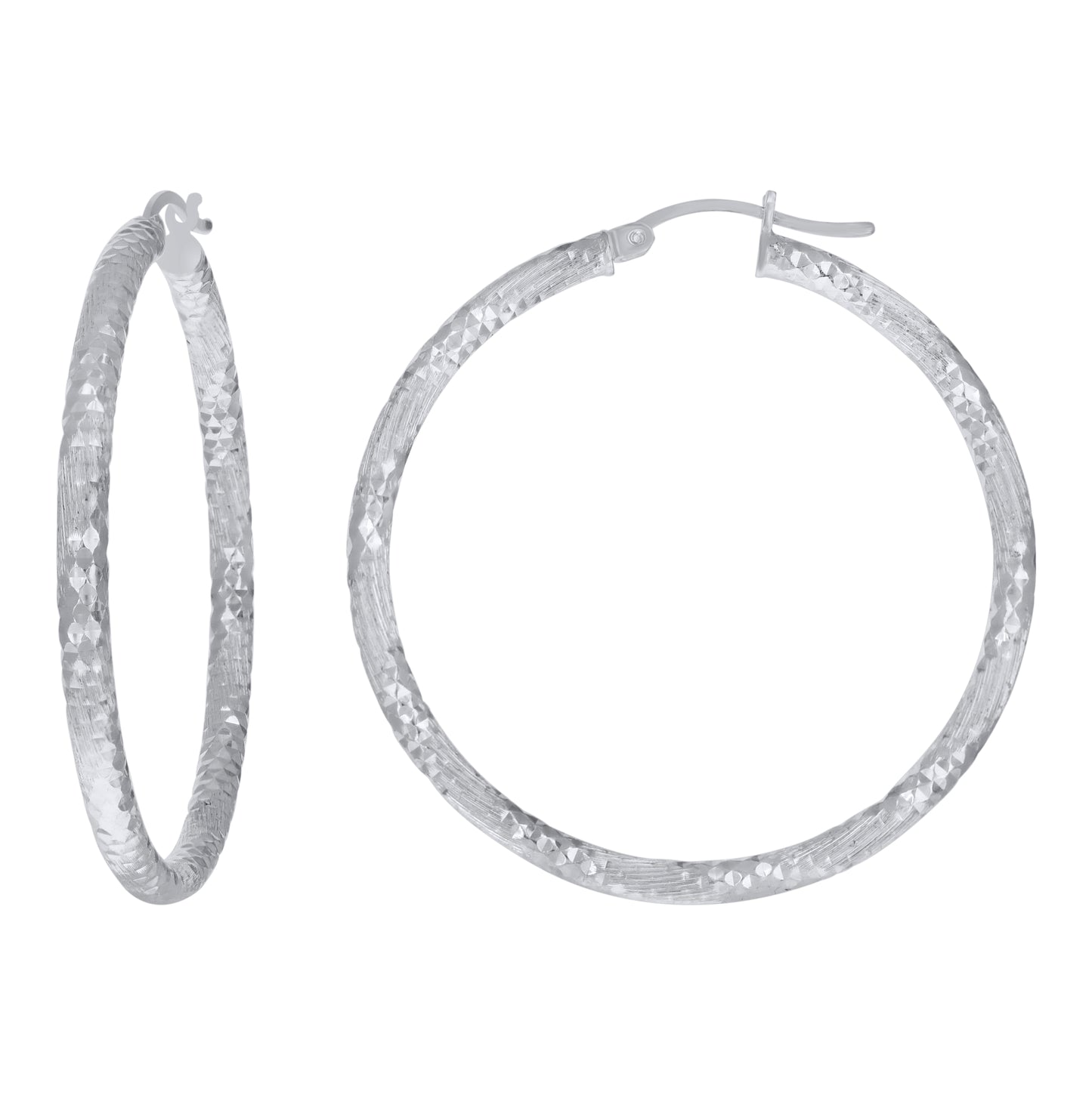 Sterling Silver Womens Diamond-Cut Hoop Earrings