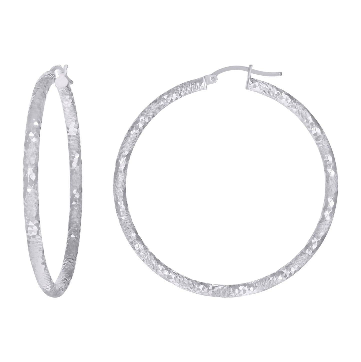Sterling Silver Womens Diamond-Cut Hoop Earrings