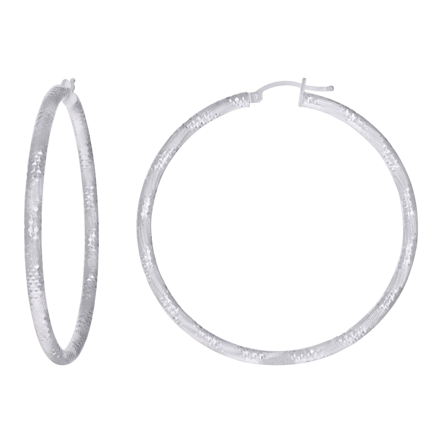 Sterling Silver Womens Diamond-Cut Hoop Earrings