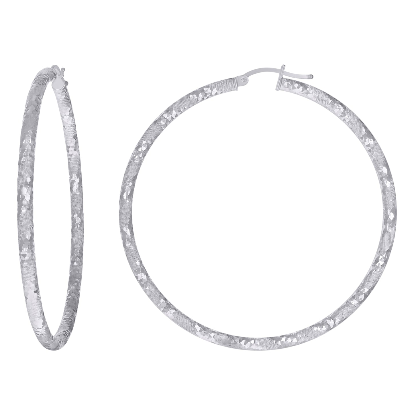 Sterling Silver Womens Diamond-Cut Hoop Earrings