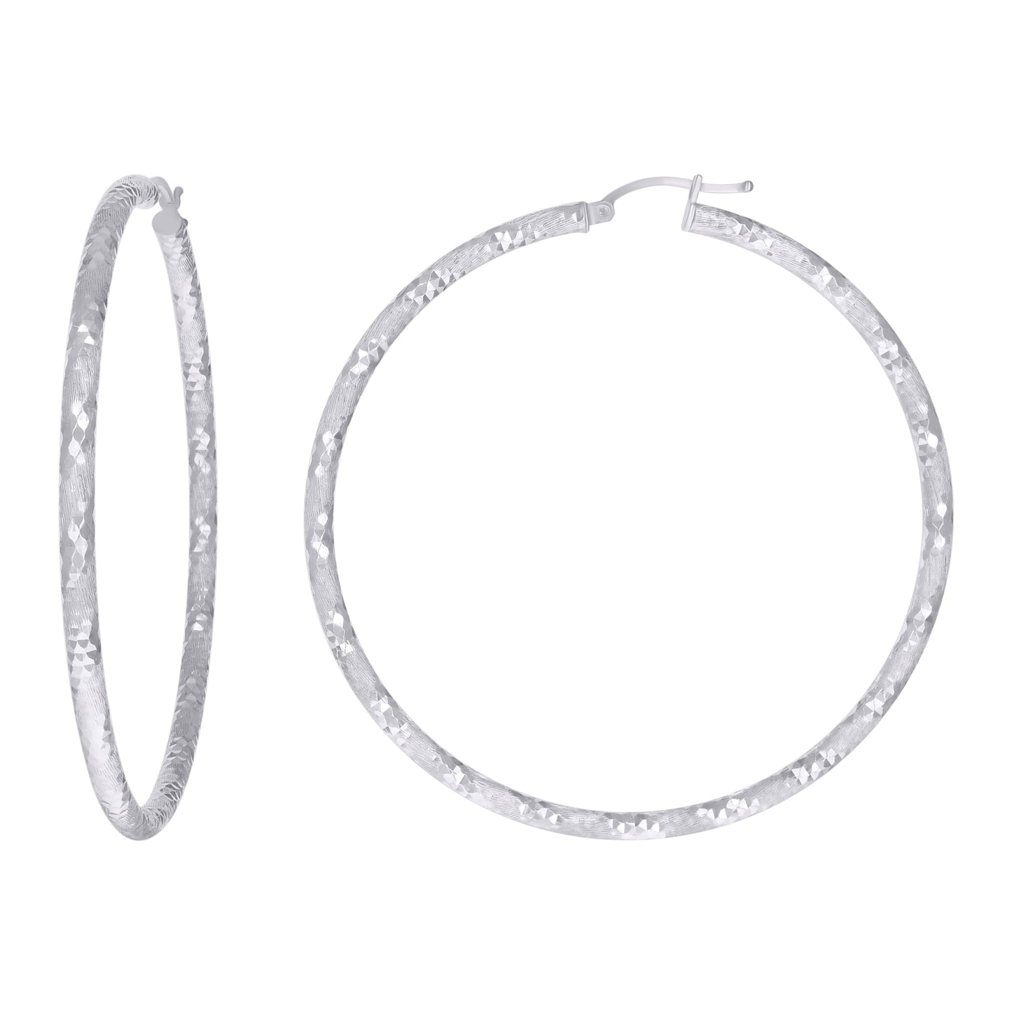 Sterling Silver Womens Diamond-Cut Hoop Earrings