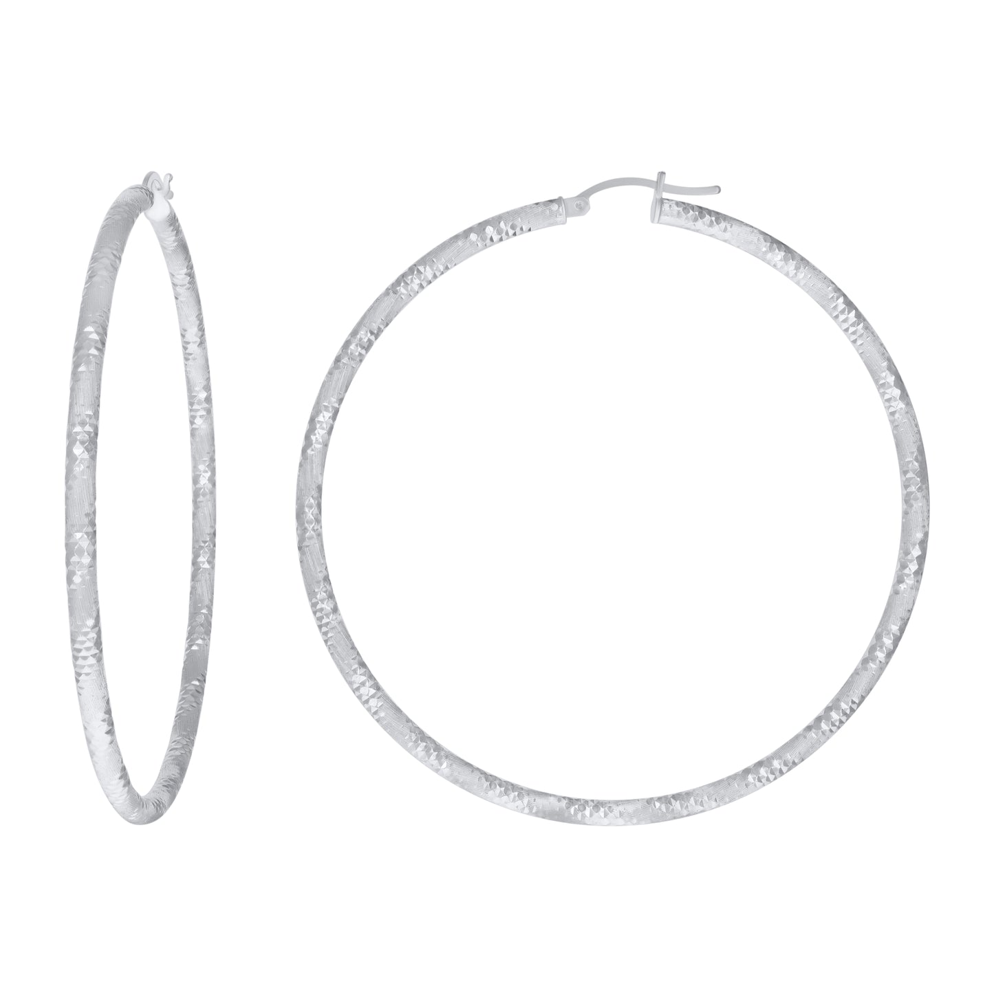 Sterling Silver Womens Diamond-Cut Hoop Earrings
