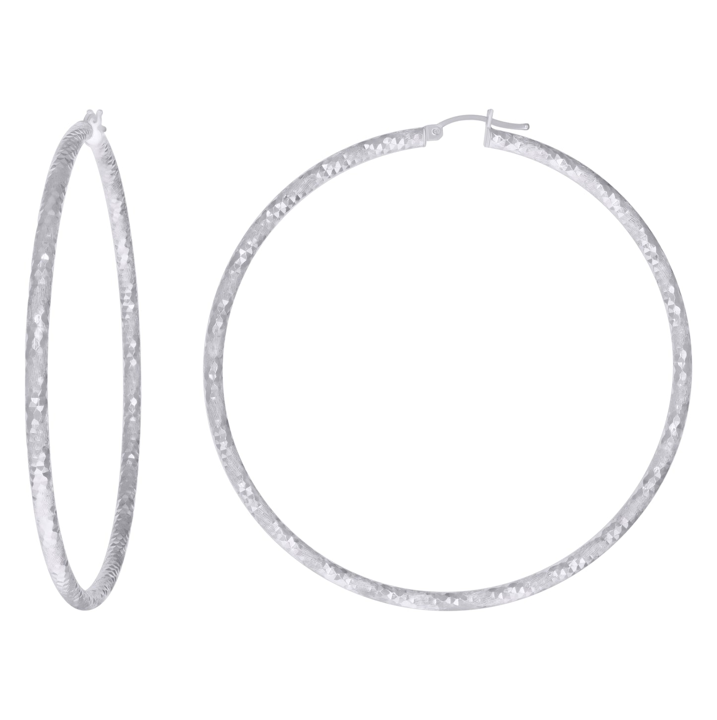 Sterling Silver Womens Diamond-Cut Hoop Earrings