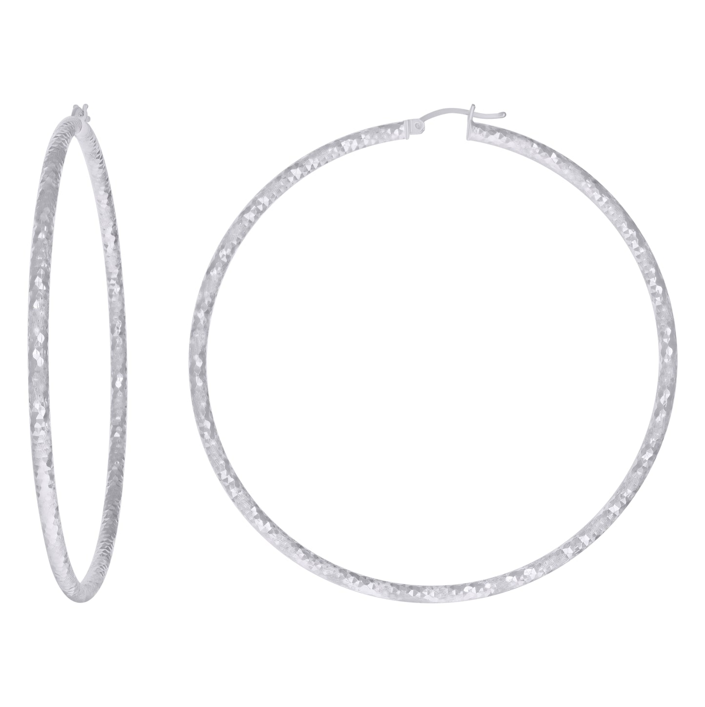 Sterling Silver Womens Diamond-Cut Hoop Earrings