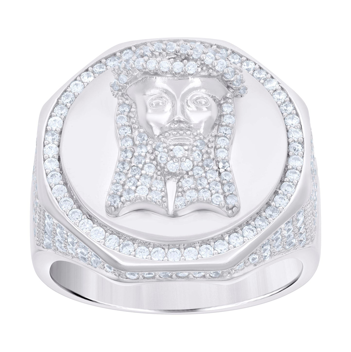 Sterling Silver Men's Cubic-Zirconia Jesus Religious Bridal Anniversary Wedding Engagement Band Ring