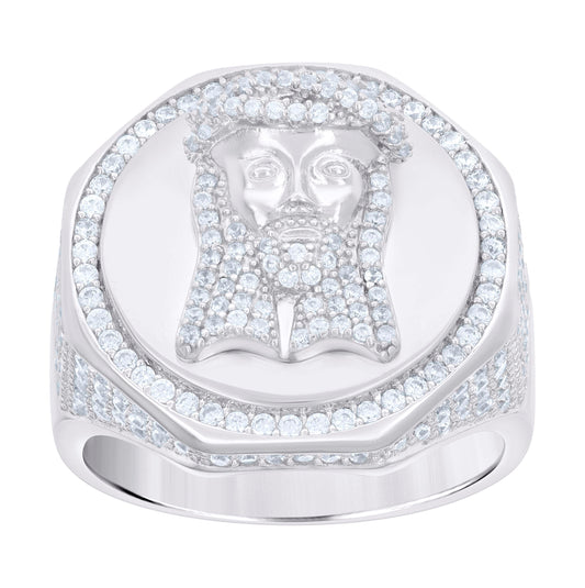 Sterling Silver Men's Cubic-Zirconia Jesus Religious Bridal Anniversary Wedding Engagement Band Ring