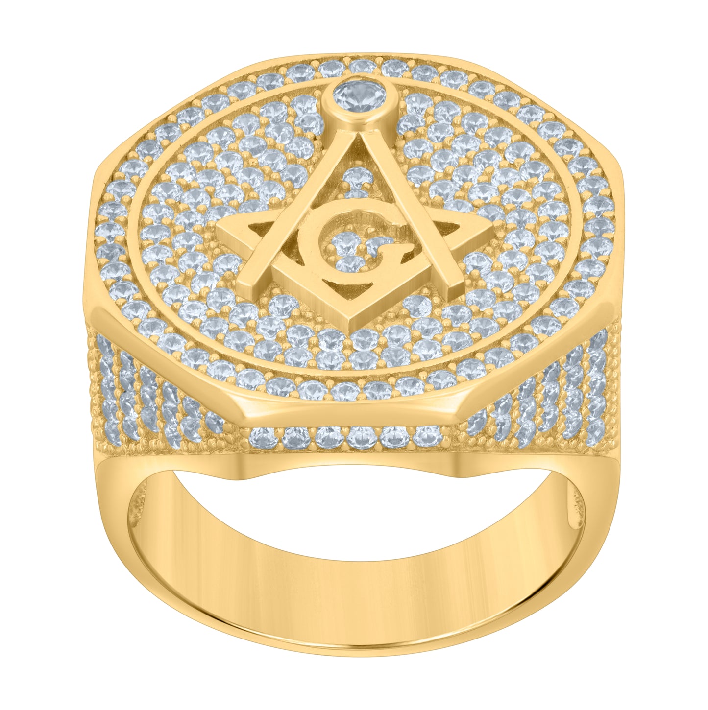 Sterling Silver Yellow-tone Mens Cubic-Zirconia Masonic Fashion Bridal Anniversary Wedding Engagement Band Ring