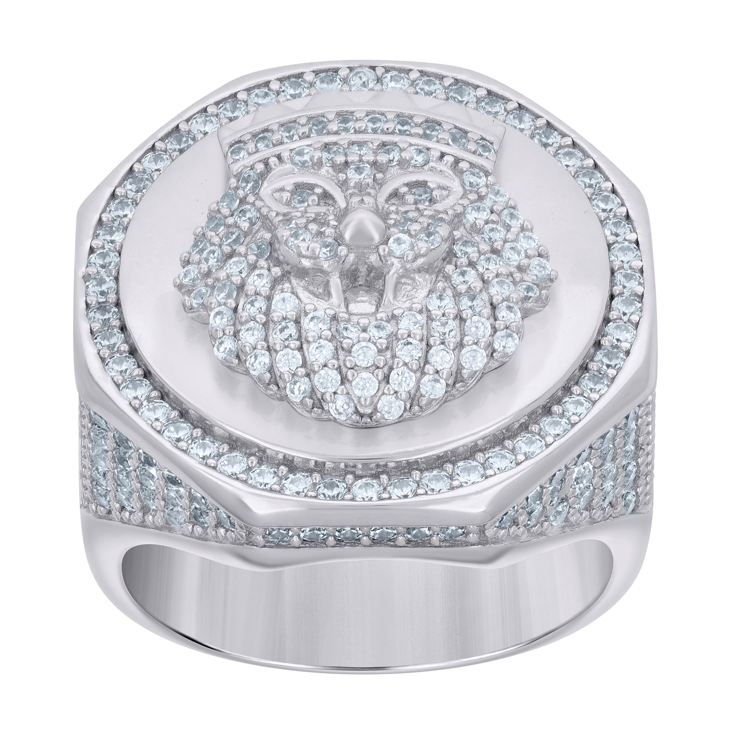 Sterling Silver Mens Cubic-Zirconia Leo/Lion Animal Zodiac Sign/Wildlife Bridal Anniversary Wedding Engagement Band Ring
