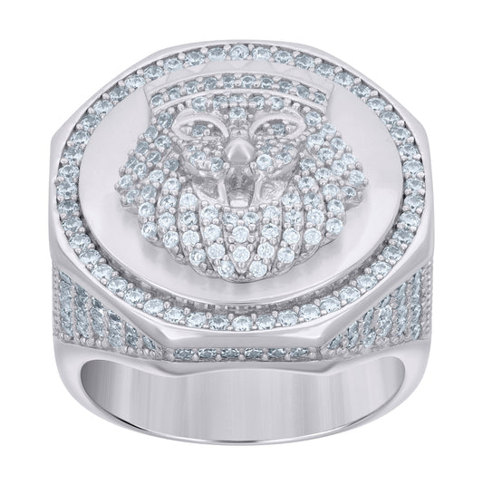 Sterling Silver Mens Cubic-Zirconia Leo/Lion Animal Zodiac Sign/Wildlife Bridal Anniversary Wedding Engagement Band Ring