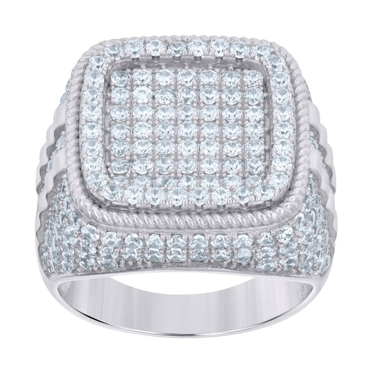 Sterling Silver Men's Cubic-Zirconia Square Head Fashion Bridal Anniversary Wedding Engagement Band Ring