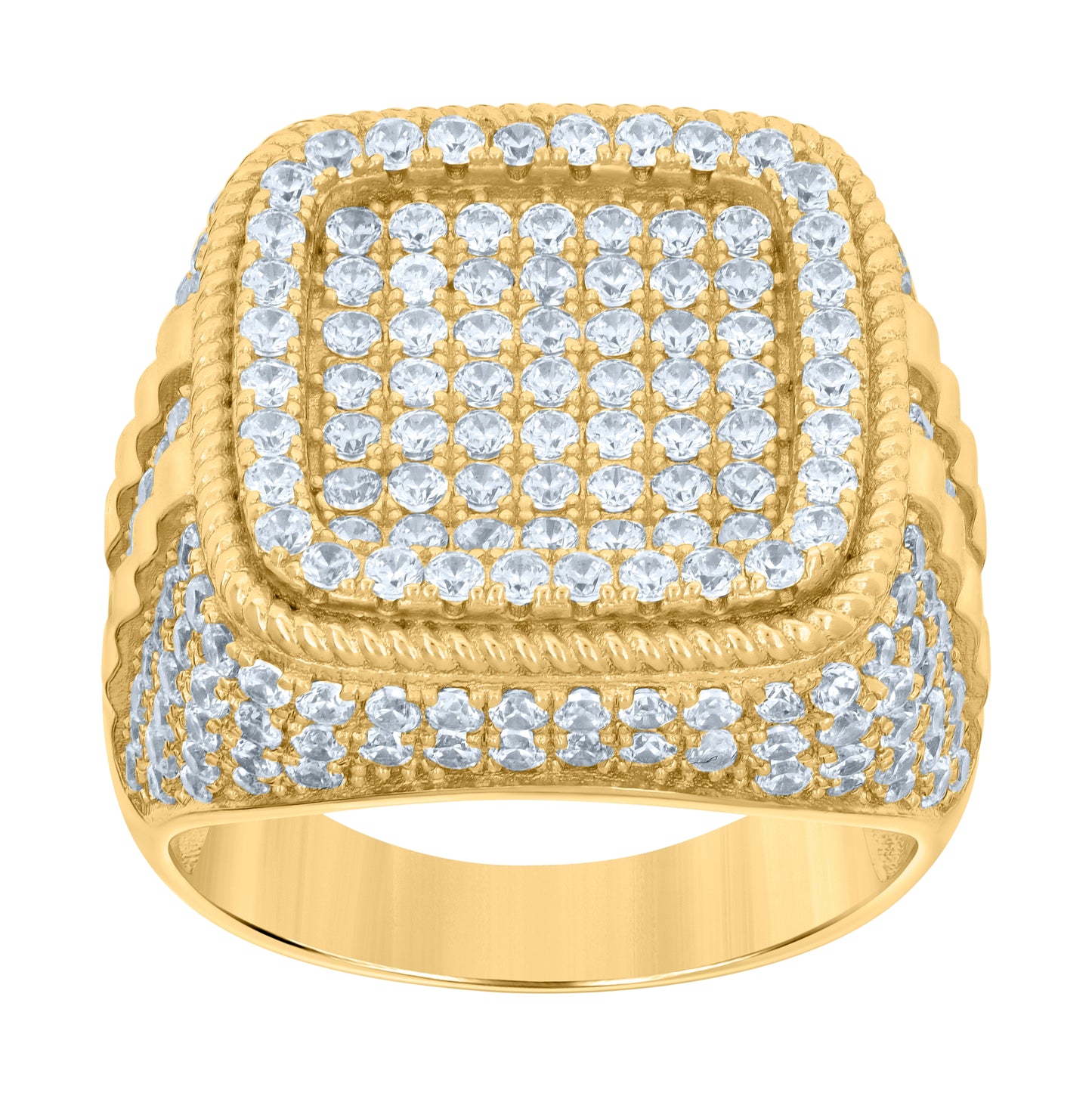 Sterling Silver Yellow-tone Mens Cubic-Zirconia Square Head Fashion Bridal Anniversary Wedding Engagement Band Ring