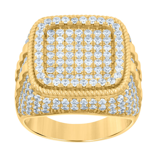 Sterling Silver Yellow-tone Mens Cubic-Zirconia Square Head Fashion Bridal Anniversary Wedding Engagement Band Ring