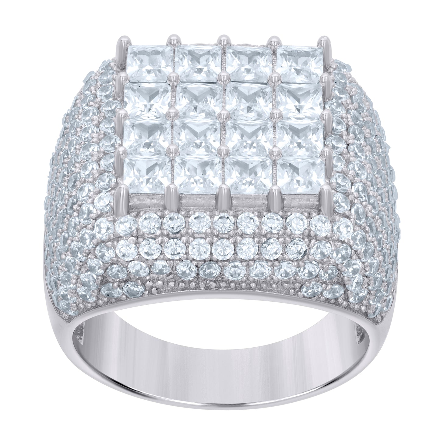 Sterling Silver Mens Princess-cut Round Cubic-Zirconia Square Head Fashion Ring Size 8