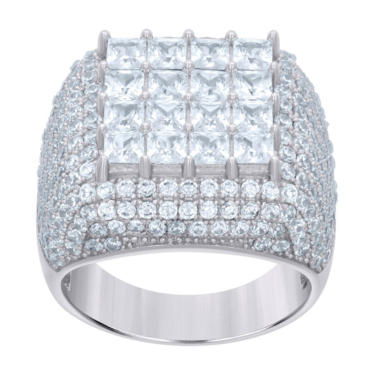 Sterling Silver Mens Princess-cut Round Cubic-Zirconia Square Head Fashion Ring Size 8