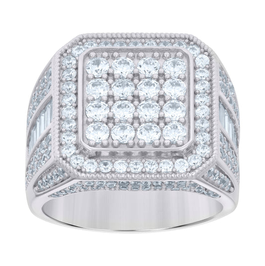 Sterling Silver Men's Baguette Round Cubic-Zirconia Square Head Fashion Bridal Anniversary Wedding Engagement Band Ring