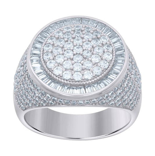 Sterling Silver Men's Baguette Round Cubic-Zirconia Fashion Bridal Anniversary Wedding Engagement Band Ring